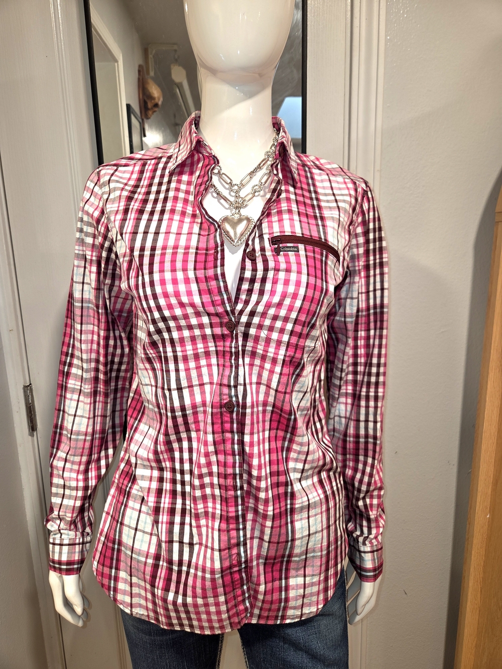 Columbia Beautiful Pink Plaid Button-Down Shirt Sz S